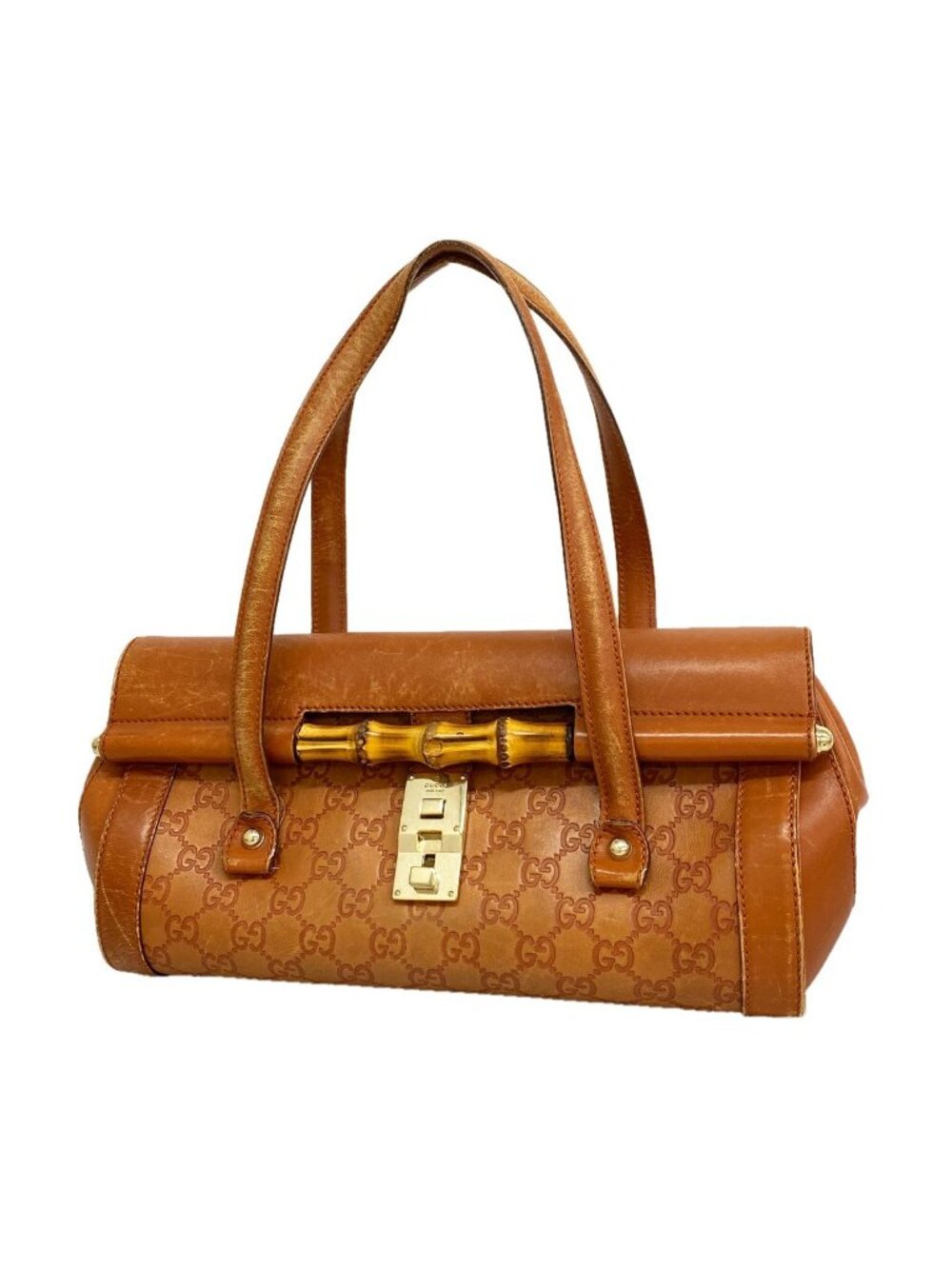Gucci Shoulder Bag Bamboo Guccissima Leather Brown Champagne Gold